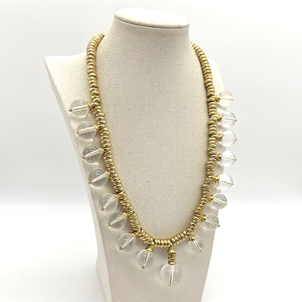 Gold Tone Clear Orb Goossens Style Statement Necklace 27 Inch Adjustable